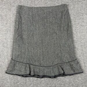 GAP Skirt Womens 6 Grey Pencil Herringbone Ruffle Hem Wool Blend Workwear